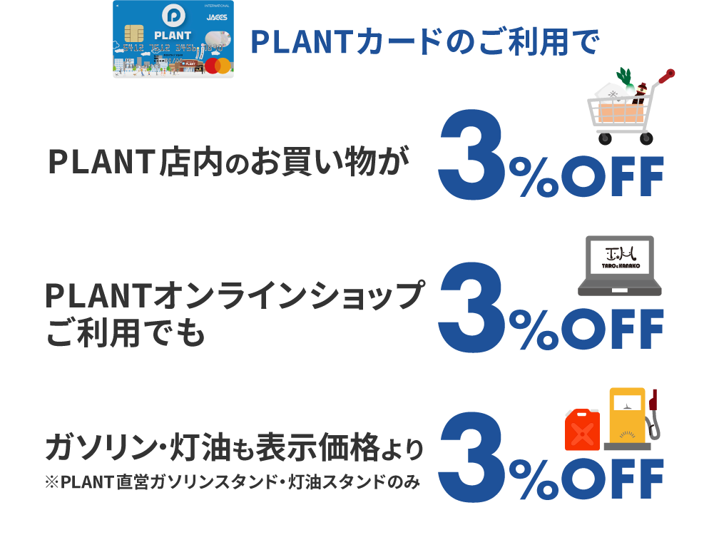 PLANTカードのご利用で３％OFF！